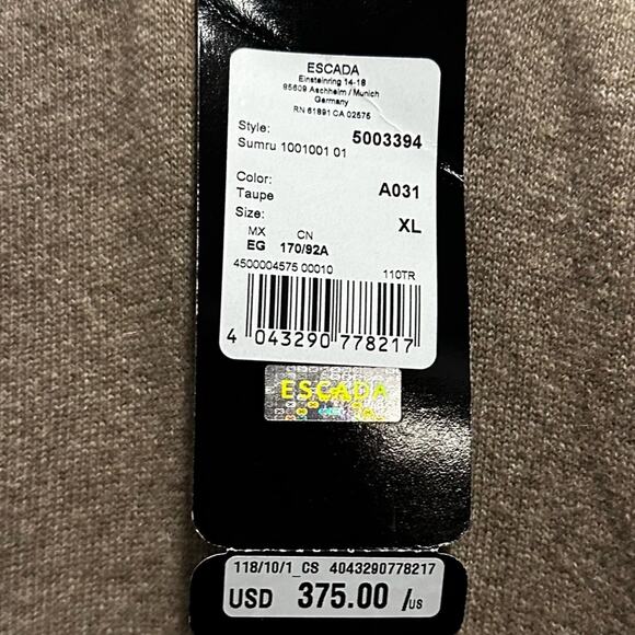 Escada Wool Blend Taupe Cream Sleeveless Sweater Vest XL Designer NWT Neutral - Picture 9 of 16